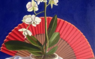 Painting process of ‘White Orchid & Red Fan’