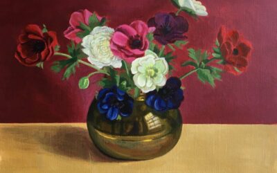 Poppy anemones in Brass Pot